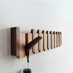 Piano Coat Rack Walnut and Beech Wood | Foldable Magnetic Hooks | Space-Saving Handmade Wall Storage for Entryway