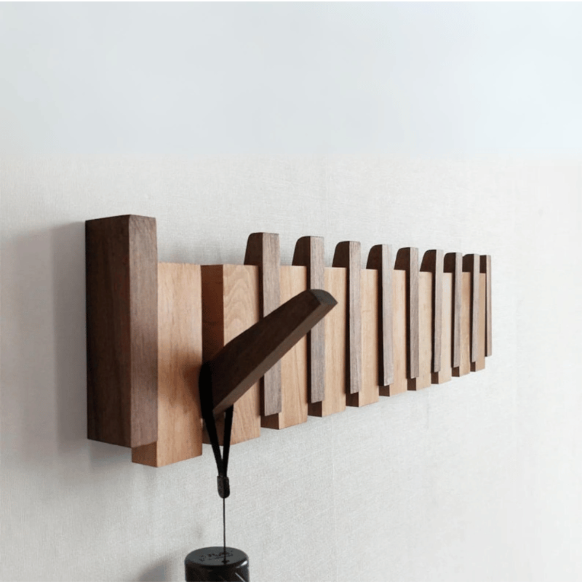 Piano Coat Rack Walnut and Beech Wood | Foldable Magnetic Hooks | Space-Saving Handmade Wall Storage for Entryway