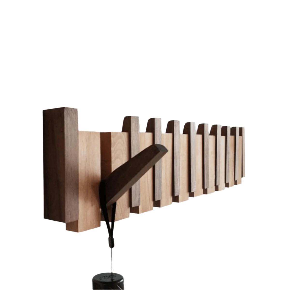 Piano Coat Rack Walnut and Beech Wood | Foldable Magnetic Hooks | Space-Saving Handmade Wall Storage for Entryway