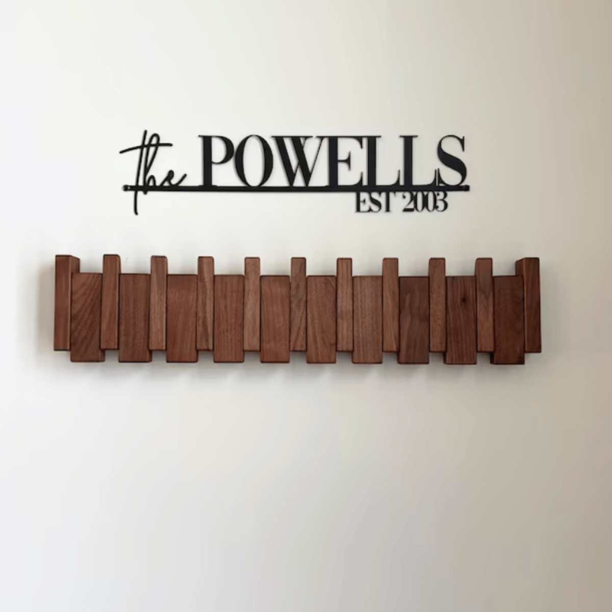 Piano Coat Rack Walnut and Beech Wood | Foldable Magnetic Hooks | Space-Saving Handmade Wall Storage for Entryway