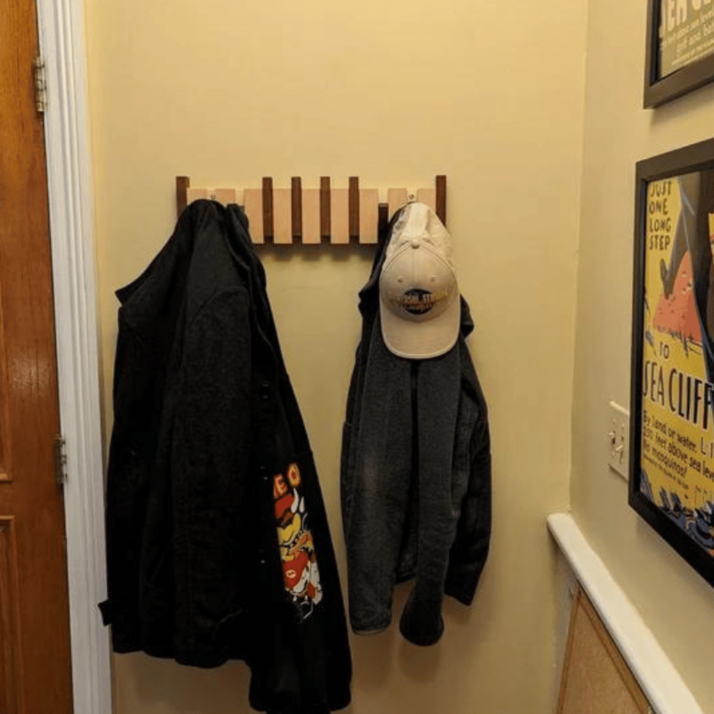 Piano Coat Rack Walnut and Beech Wood | Foldable Magnetic Hooks | Space-Saving Handmade Wall Storage for Entryway