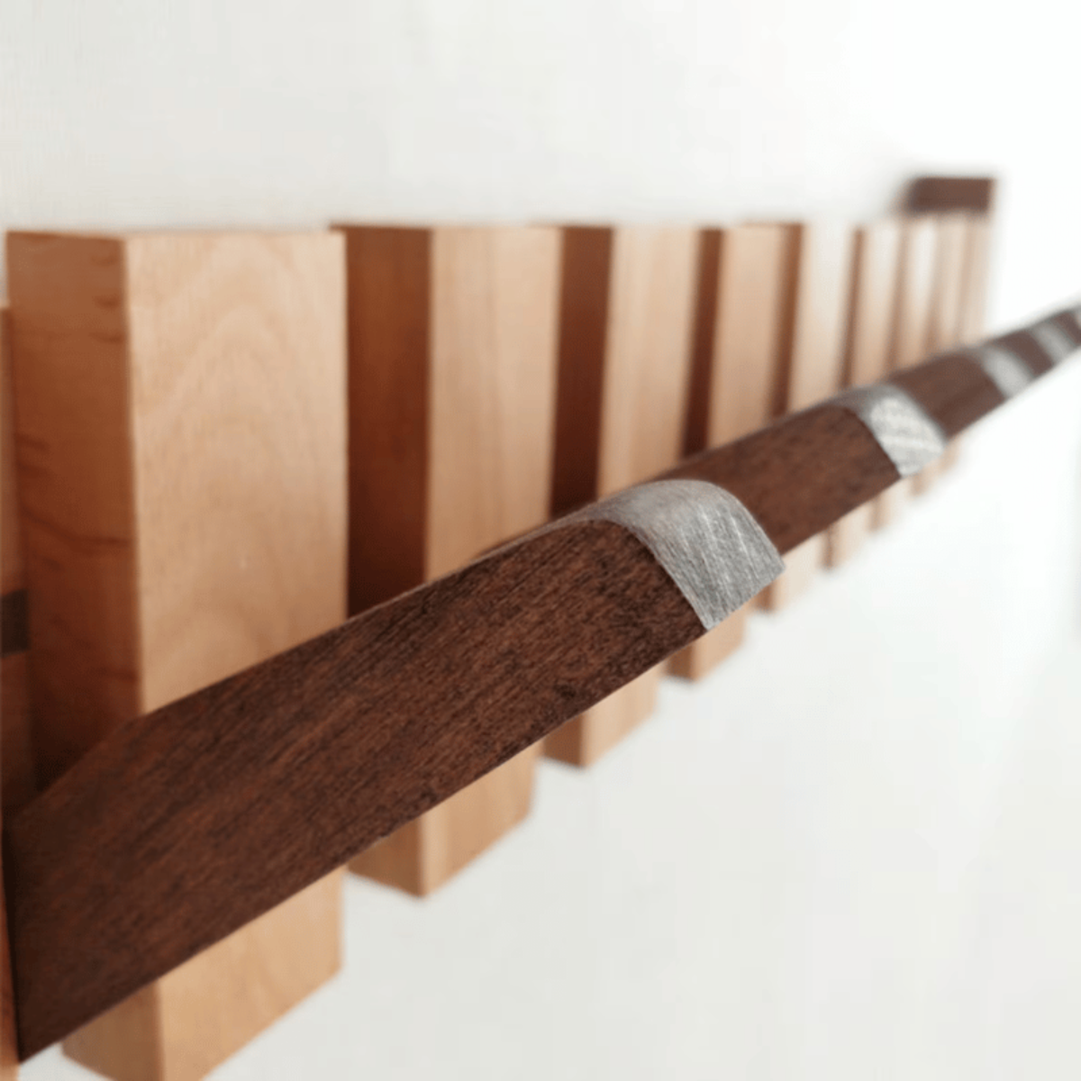 Piano Coat Rack Walnut and Beech Wood | Foldable Magnetic Hooks | Space-Saving Handmade Wall Storage for Entryway