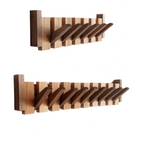Piano Coat Rack Walnut and Beech Wood | Foldable Magnetic Hooks | Space-Saving Handmade Wall Storage for Entryway