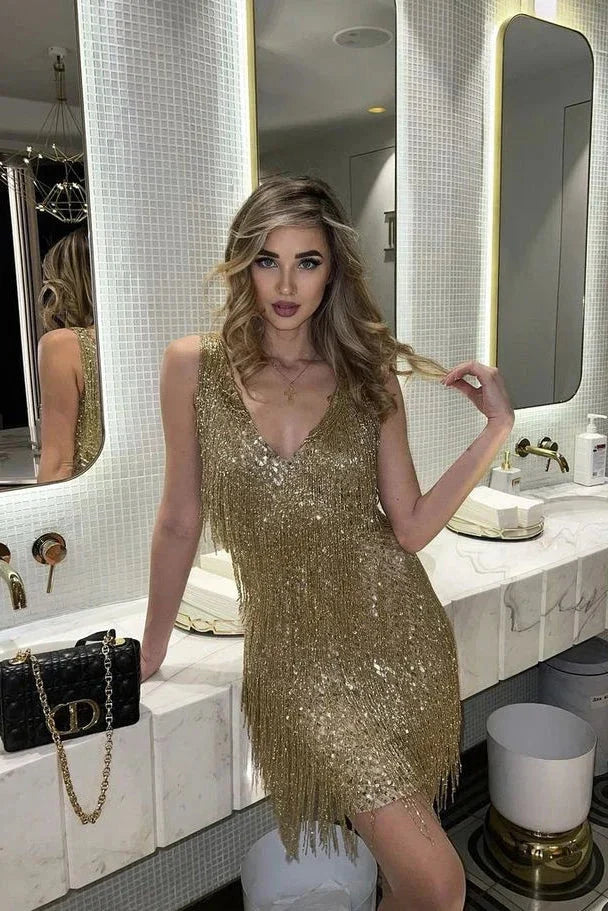 Sequin Party Dress for Women | Shimmer Mini Cocktail Dress for Christmas Events and Nights Out | Regular Fit Sparkly Dress