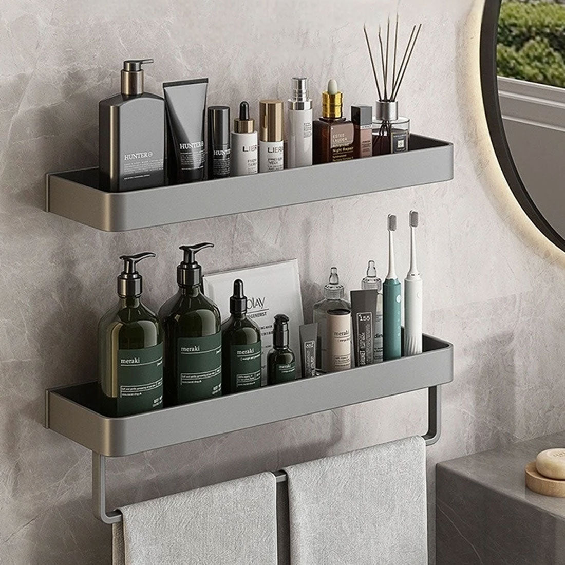 Bathroom Wall Shelf Water-Resistant Material | Modern Minimalist Style | Organizes Toiletries and Towels within Reach