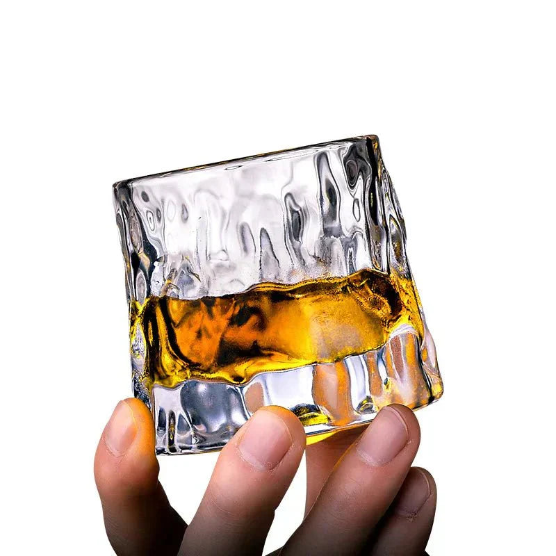 Rotating Whisky Glass Glass | Textured Ripple Effect | Aerating Swivel Base for Spirit Aroma and Flavor Profile Release