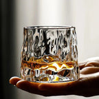 Rotating Whisky Glass Glass | Textured Ripple Effect | Aerating Swivel Base for Spirit Aroma and Flavor Profile Release