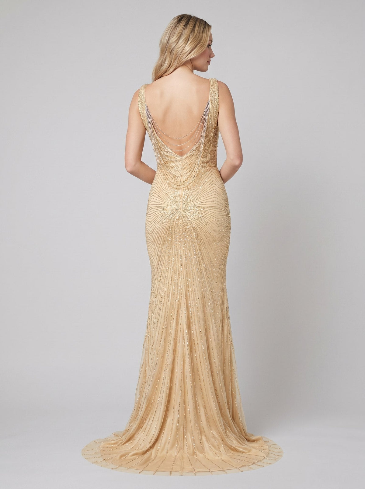 Women's Beaded Fit and Flare Evening Gown | Sleeveless Deep V-Neck Formal Christmas Party Dress | Full Length Lined Maxi