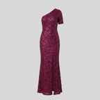 Women's Sequin One-Shoulder Maxi Dress | Fitted Christmas Party Evening Gown with Side Slit | Floor-Length Formal Wear