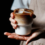 Ribbed Glass Tumbler Set Vintage Drinkware Collection Modern Coffee Glasses