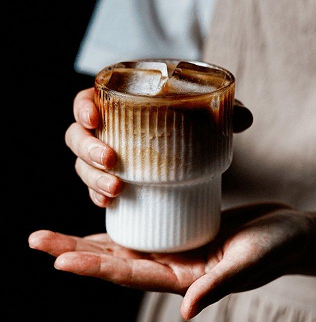 Ribbed Glass Tumbler Set Vintage Drinkware Collection Modern Coffee Glasses