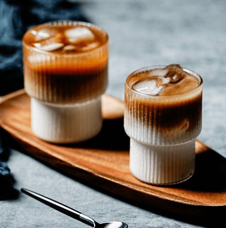 Ribbed Glass Tumbler Set Vintage Drinkware Collection Modern Coffee Glasses