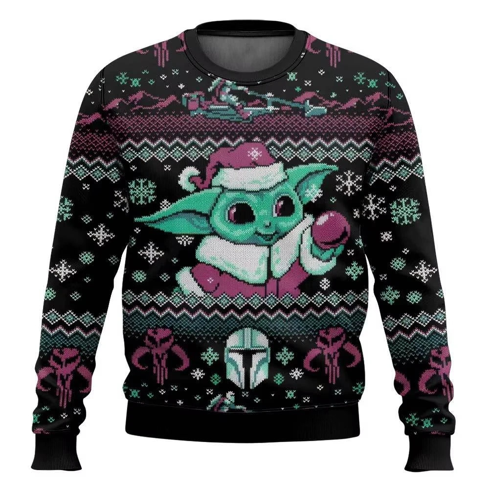 Unisex Christmas Sweater – Cute Character Print Knit Pullover with Festive Patterns