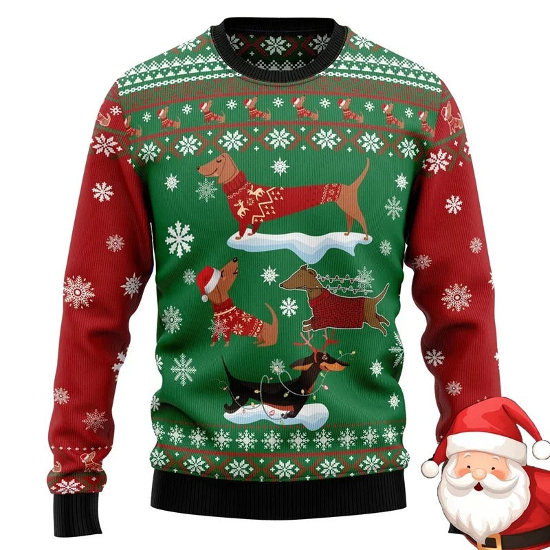 Women's Christmas Dachshund Sweater – Funny Dog Print Holiday Jumper