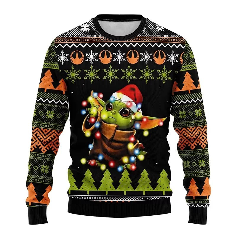 Unisex Christmas Sweater – Cute Character Print Knit Pullover with Festive Patterns