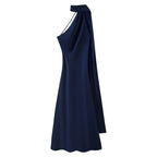 Women's Satin Halter Neck Maxi Dress – Backless Evening Gown with Long Flowing Scarf