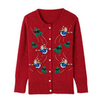 Women's Christmas Cardigan – Snowman Embroidery Button-Up Knit Sweater
