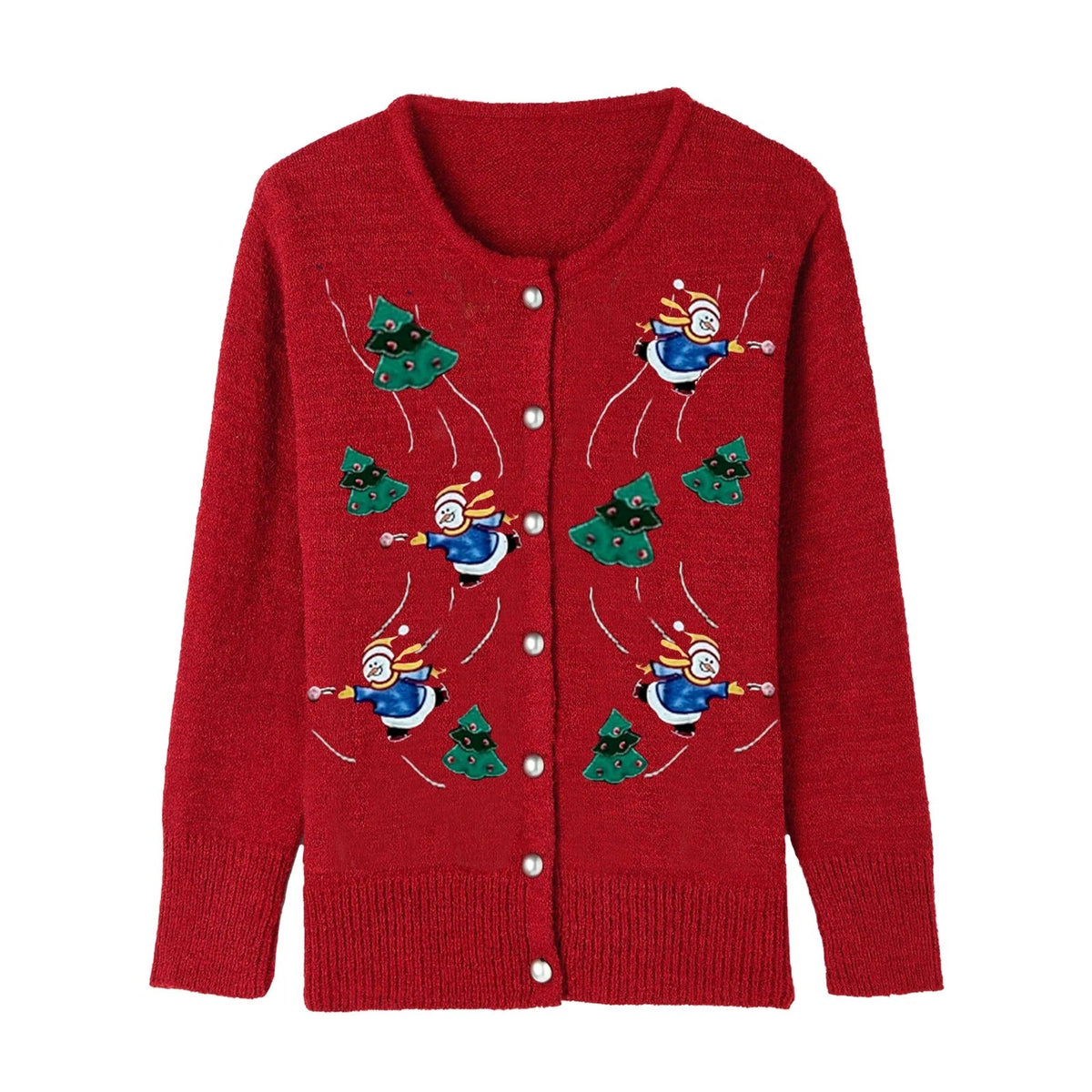 Women's Christmas Cardigan – Snowman Embroidery Button-Up Knit Sweater