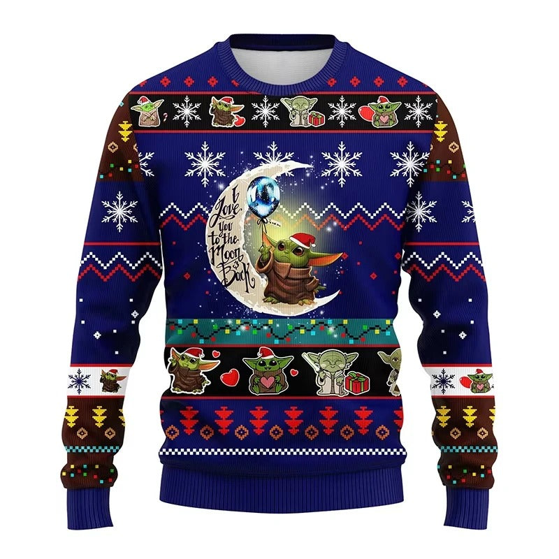Unisex Christmas Sweater – Cute Character Print Knit Pullover with Festive Patterns