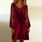 Women's Velvet Mini Dress – Long Sleeve Cowl Neck Bodycon Party Dress
