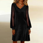 Women's Velvet Mini Dress – Long Sleeve Cowl Neck Bodycon Party Dress