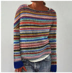 Women's Vintage Pattern Sweater – Round Neck Long Sleeve Knit Pullover