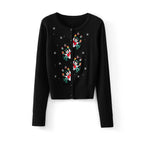 Women's Christmas Cardigan – Snowman Embroidery Button-Up Knit Sweater