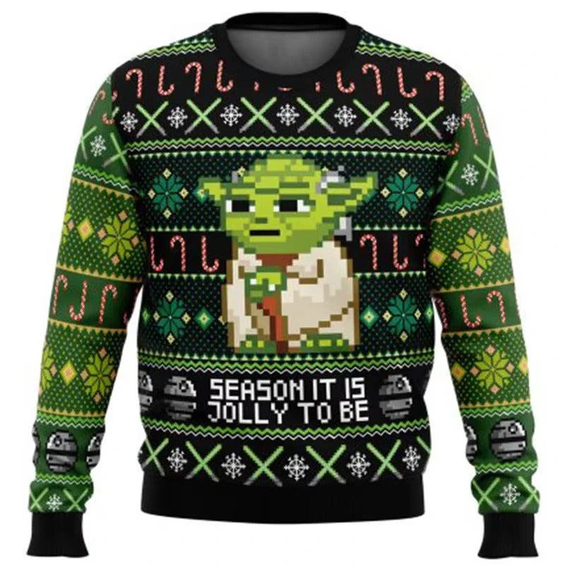 Unisex Christmas Sweater – Cute Character Print Knit Pullover with Festive Patterns