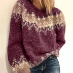 Women's Jacquard Knit Sweater – Cozy Chunky Pullover with Vintage Pattern
