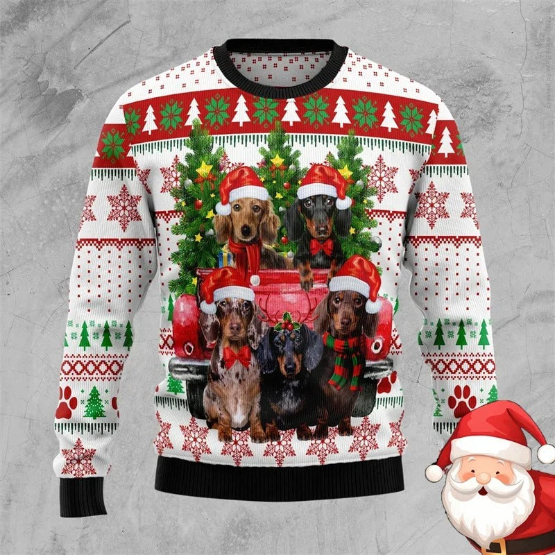 Women's Christmas Dachshund Sweater – Funny Dog Print Holiday Jumper
