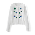 Women's Christmas Cardigan – Snowman Embroidery Button-Up Knit Sweater