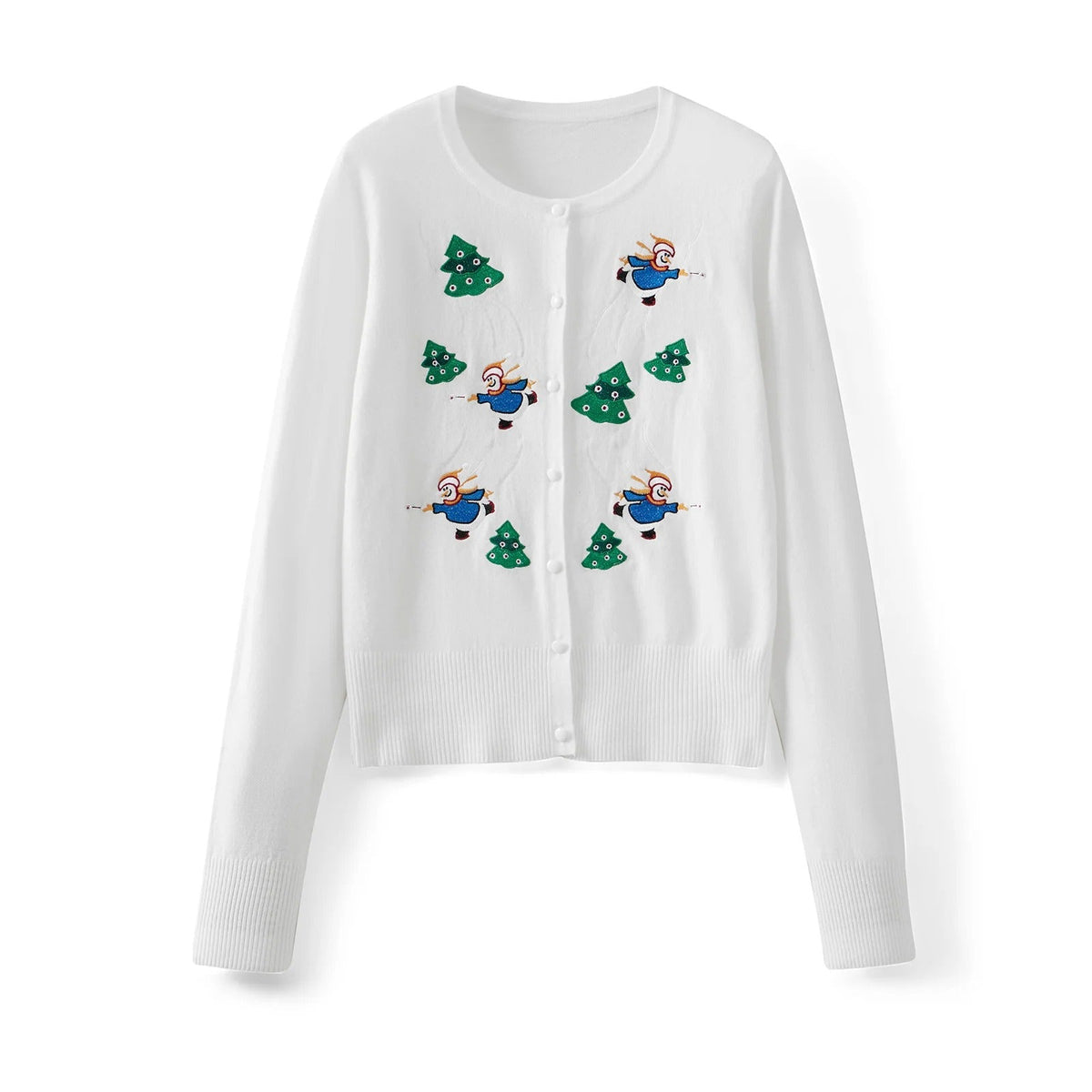 Women's Christmas Cardigan – Snowman Embroidery Button-Up Knit Sweater