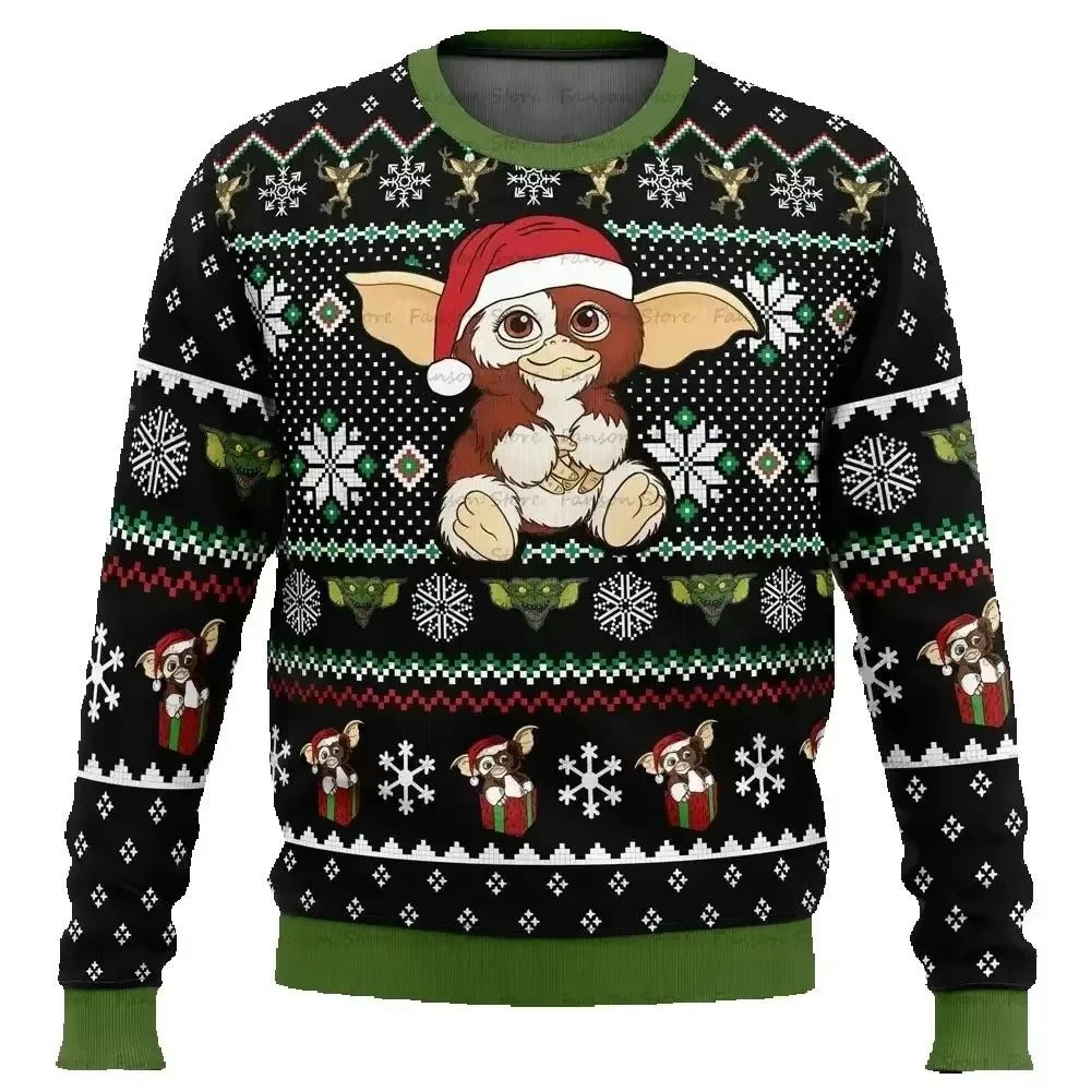 Unisex Christmas Sweater – Cute Character Print Knit Pullover with Festive Patterns
