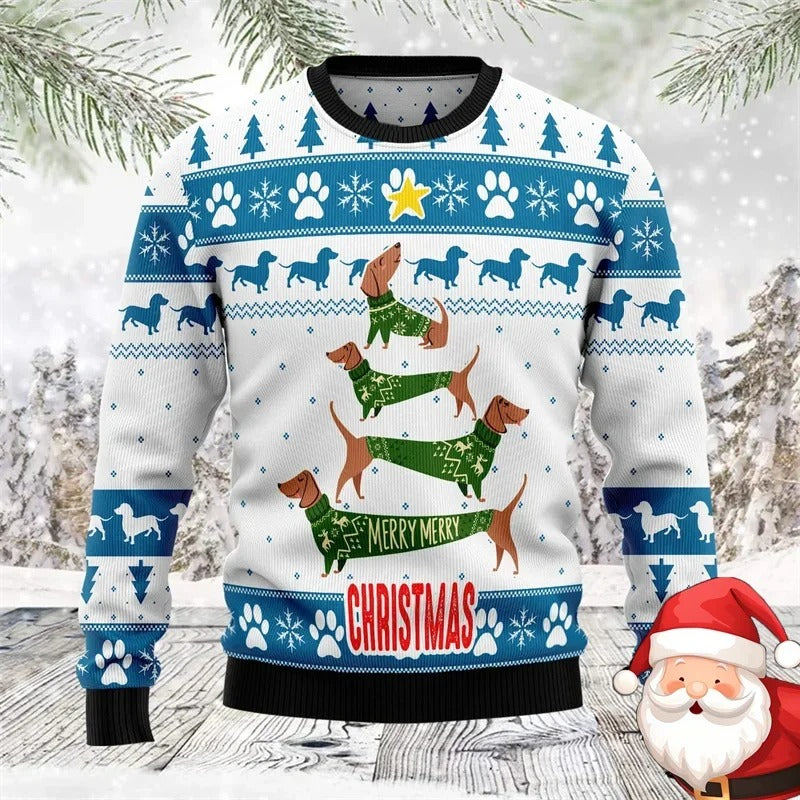 Women's Christmas Dachshund Sweater – Funny Dog Print Holiday Jumper