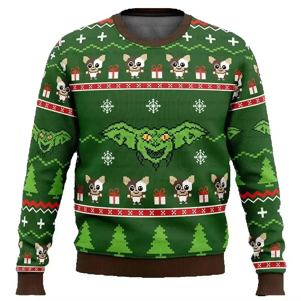 Unisex Christmas Sweater – Cute Character Print Knit Pullover with Festive Patterns