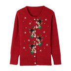 Women's Christmas Cardigan – Snowman Embroidery Button-Up Knit Sweater