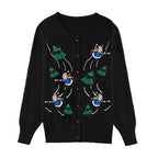 Women's Christmas Cardigan – Snowman Embroidery Button-Up Knit Sweater