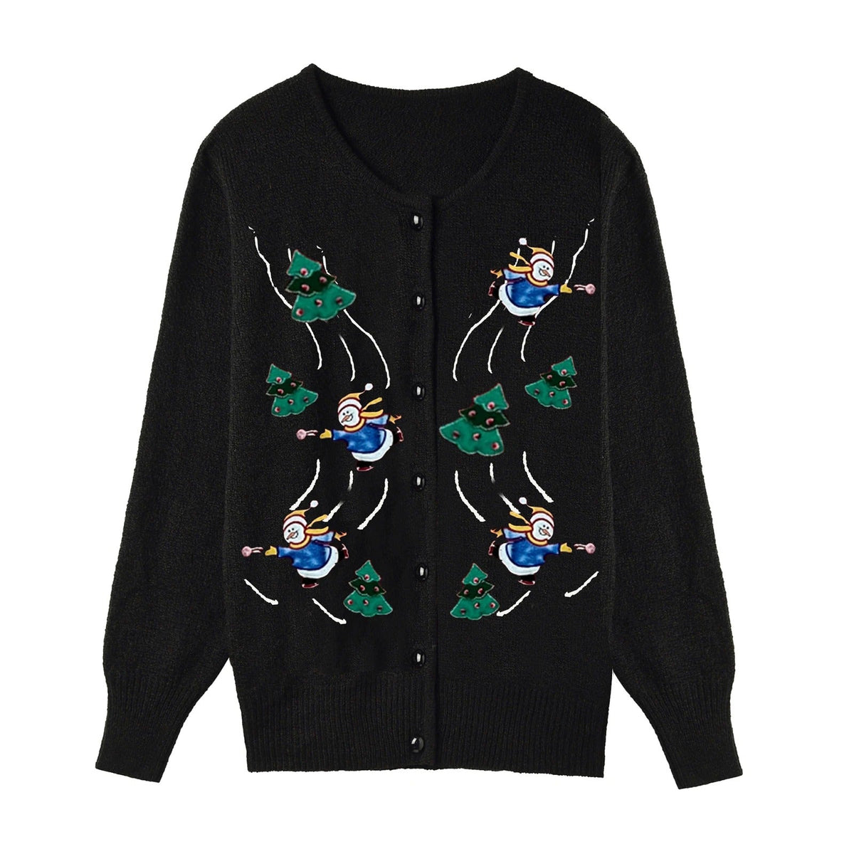 Women's Christmas Cardigan – Snowman Embroidery Button-Up Knit Sweater