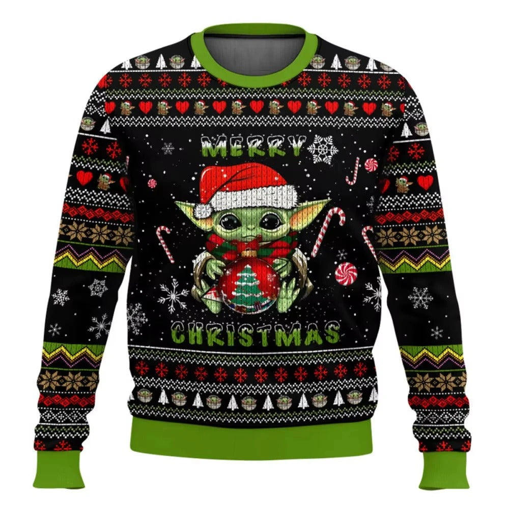 Unisex Christmas Sweater – Cute Character Print Knit Pullover with Festive Patterns