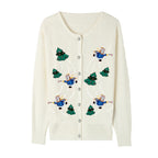 Women's Christmas Cardigan – Snowman Embroidery Button-Up Knit Sweater