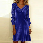 Women's Velvet Mini Dress – Long Sleeve Cowl Neck Bodycon Party Dress