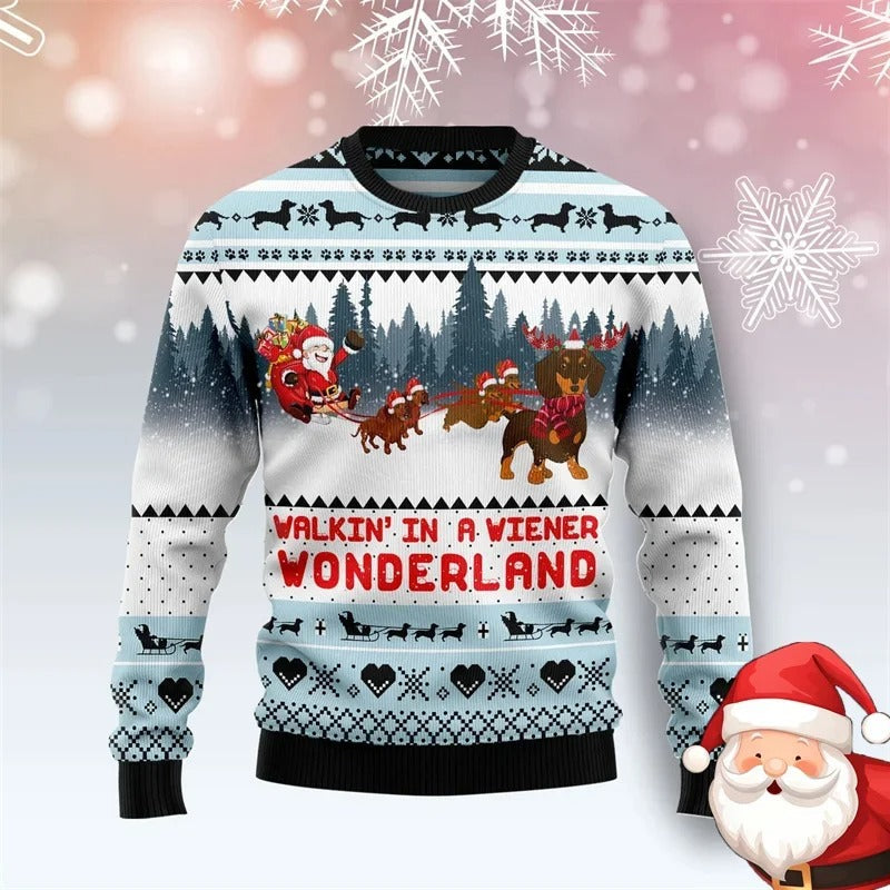 Women's Christmas Dachshund Sweater – Funny Dog Print Holiday Jumper