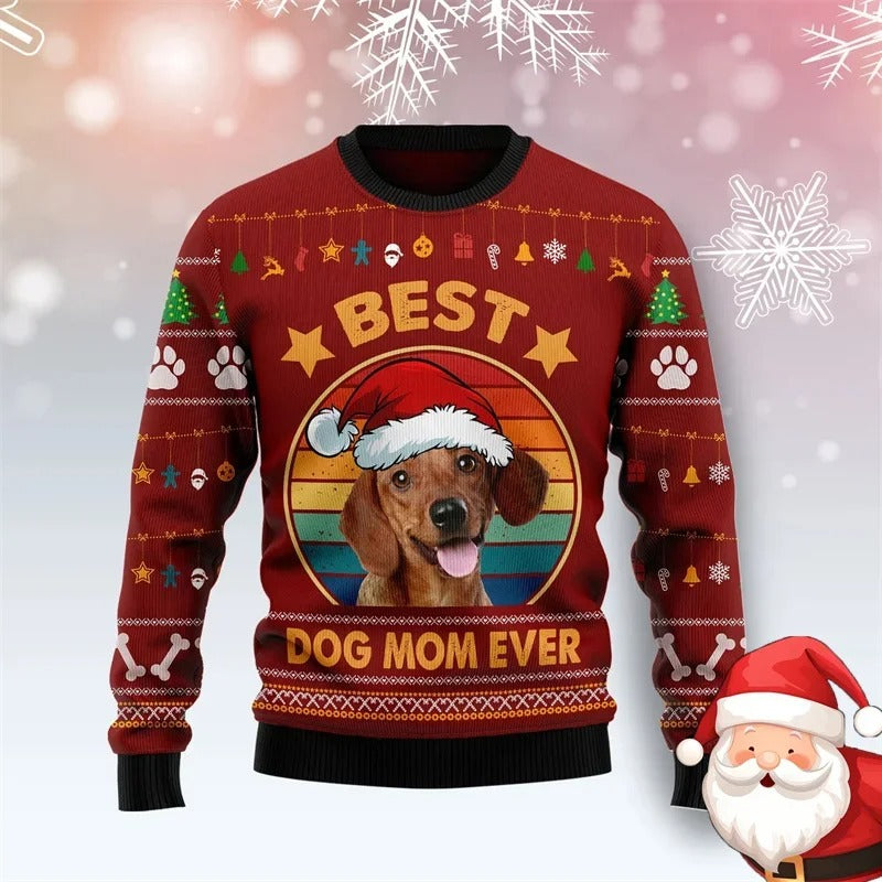 Women's Christmas Dachshund Sweater – Funny Dog Print Holiday Jumper