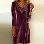 Women's Velvet Mini Dress – Long Sleeve Cowl Neck Bodycon Party Dress