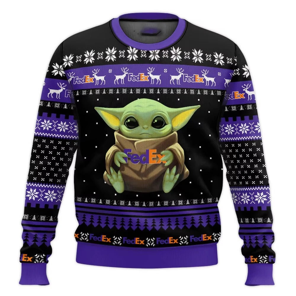 Unisex Christmas Sweater – Cute Character Print Knit Pullover with Festive Patterns