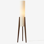 Solid Walnut Floor Lamp – Tripod Wood Base With Cylindrical Fabric Shade