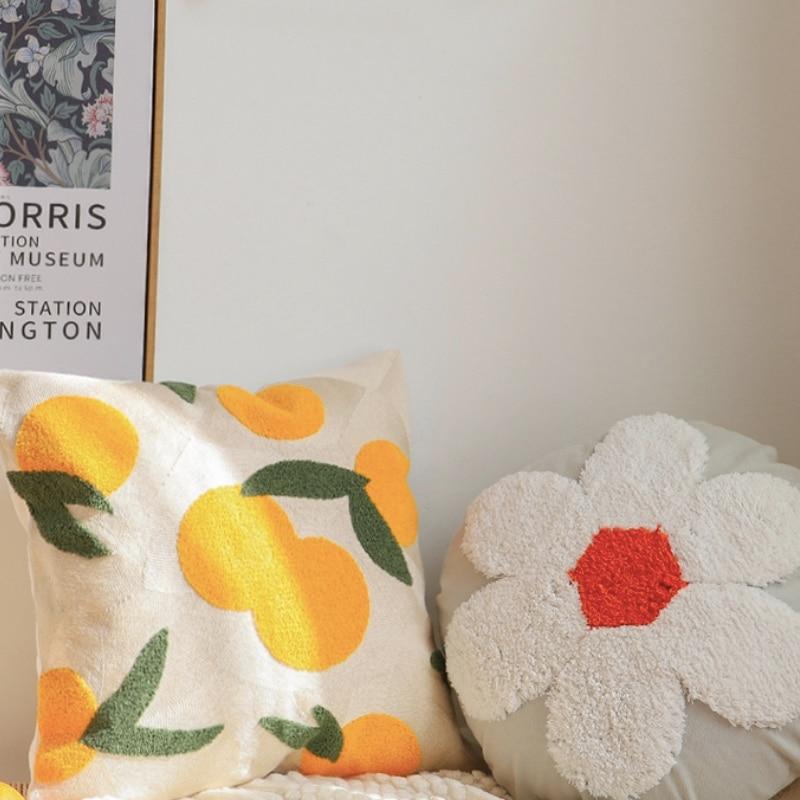 Citrus Embroidered Cushion Cover Fruit Pattern Throw Pillow Decorative Sofa Accent Cushion
