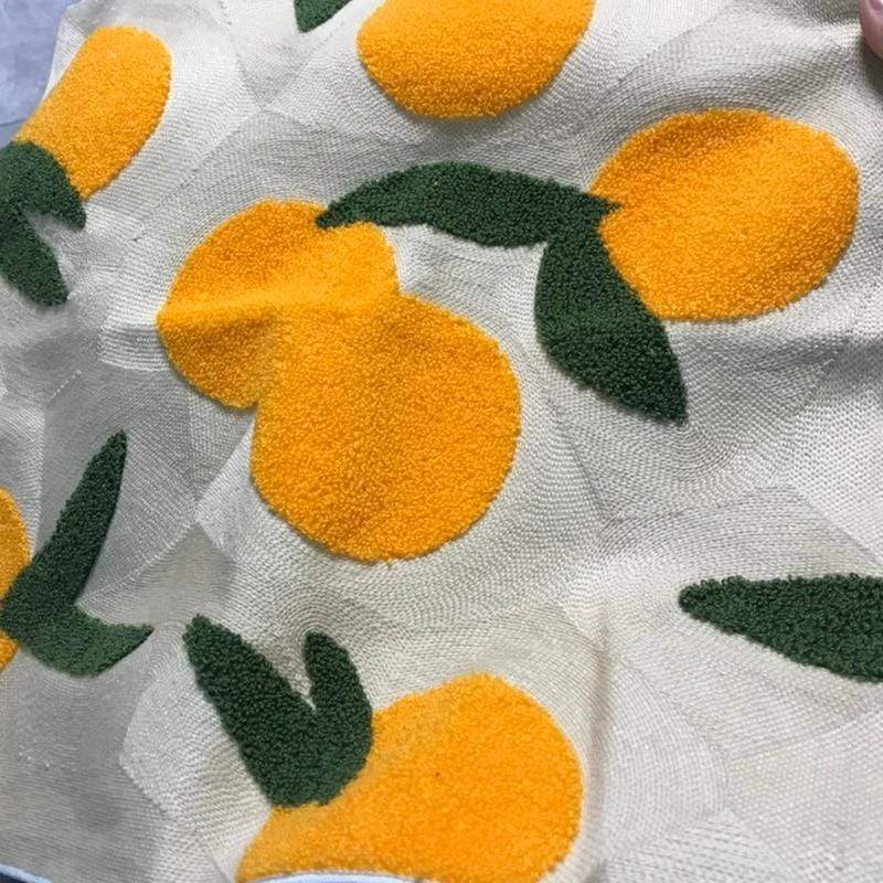 Citrus Embroidered Cushion Cover Fruit Pattern Throw Pillow Decorative Sofa Accent Cushion