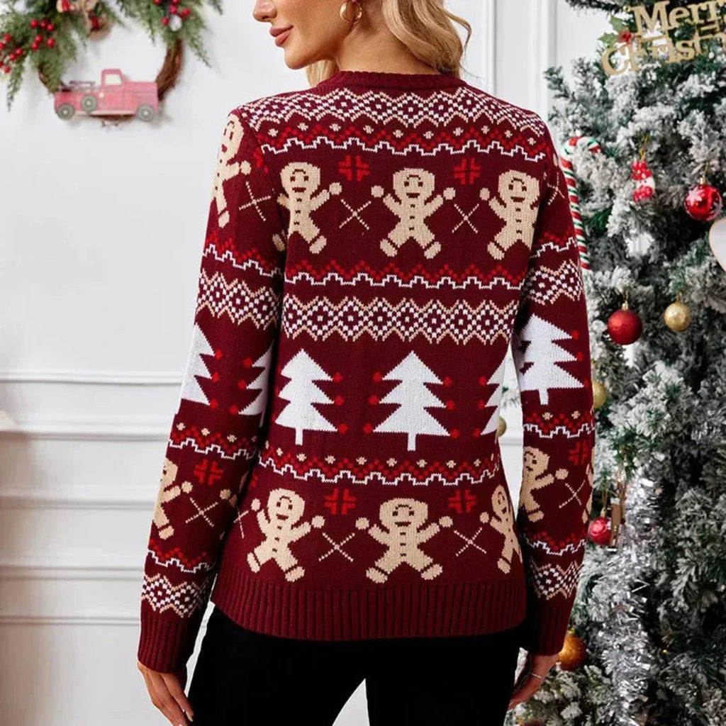 Women's Christmas Jumper with Festive Pattern | Soft Knit Crew Neck Sweater for Holiday Events | Relaxed Fit Festive Top