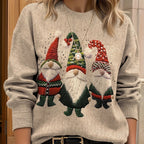 Women's Embroidered Gnome Christmas Jumper | Relaxed Fit Longline Soft Touch Festive Knitwear for Christmas Jumper Day